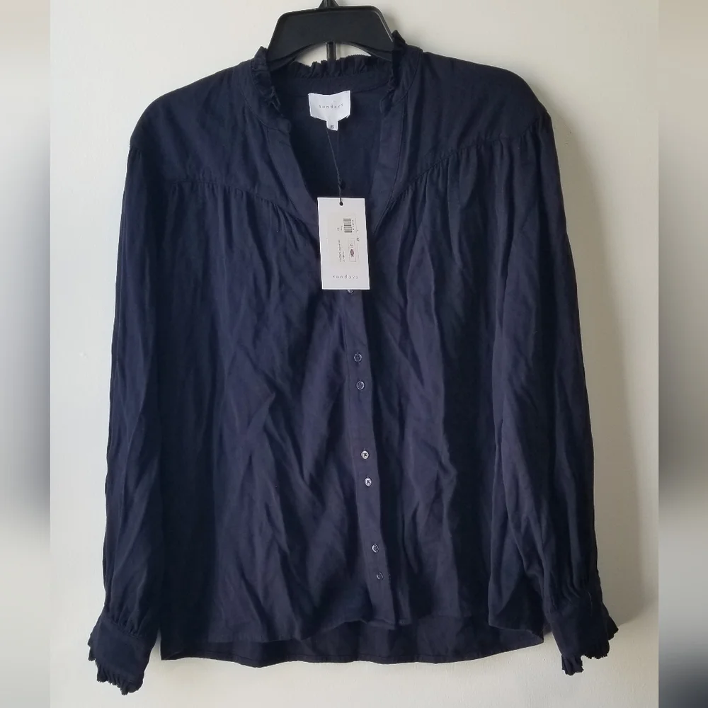 Sundays Andrea Long Sleeve Twill Top In Navy Size XS - Picture 13 of 13